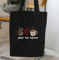 Cotton color tote bag-peace love espresso