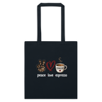 Peace, Love & Espresso Tote Bags