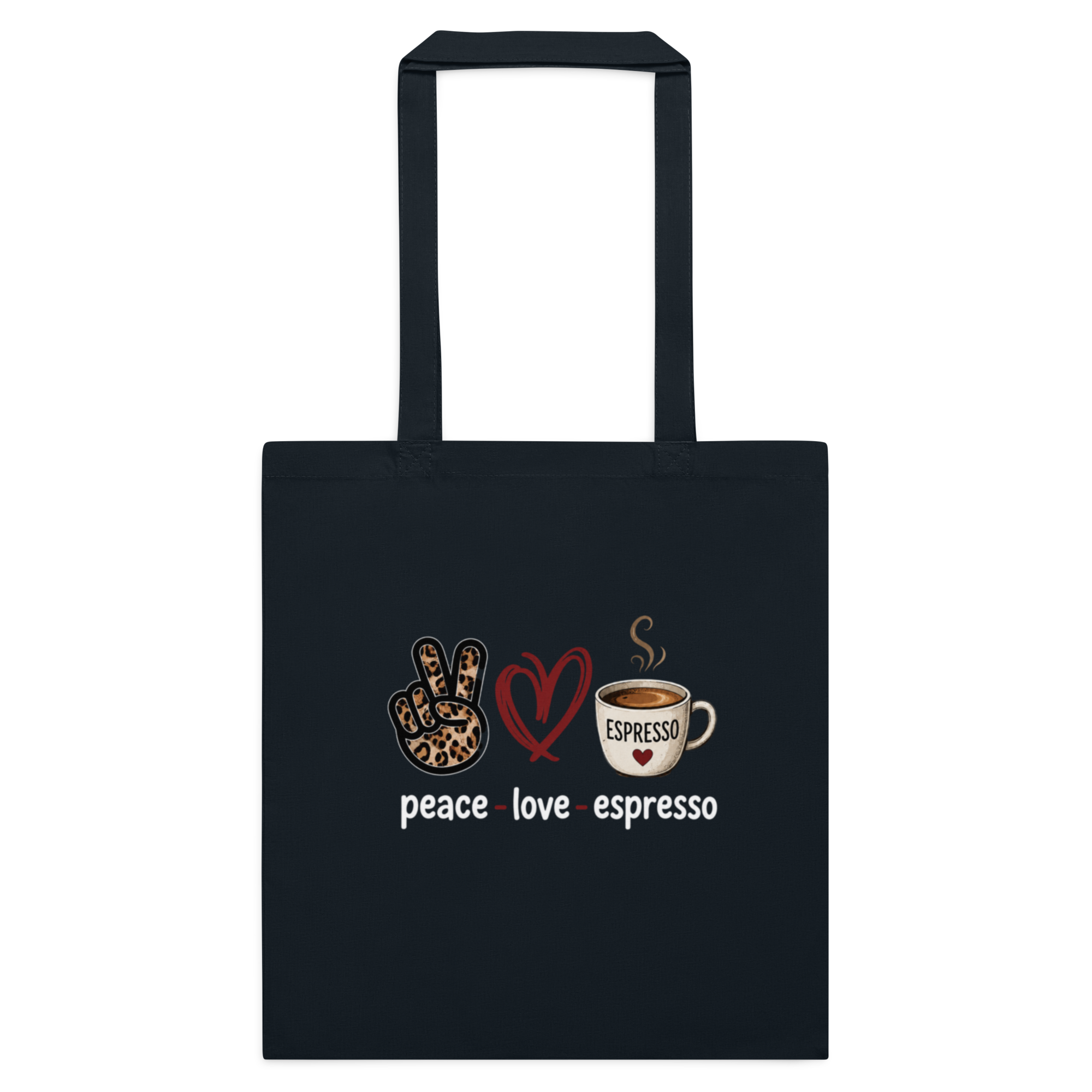 Cotton color tote bag-peace love espresso