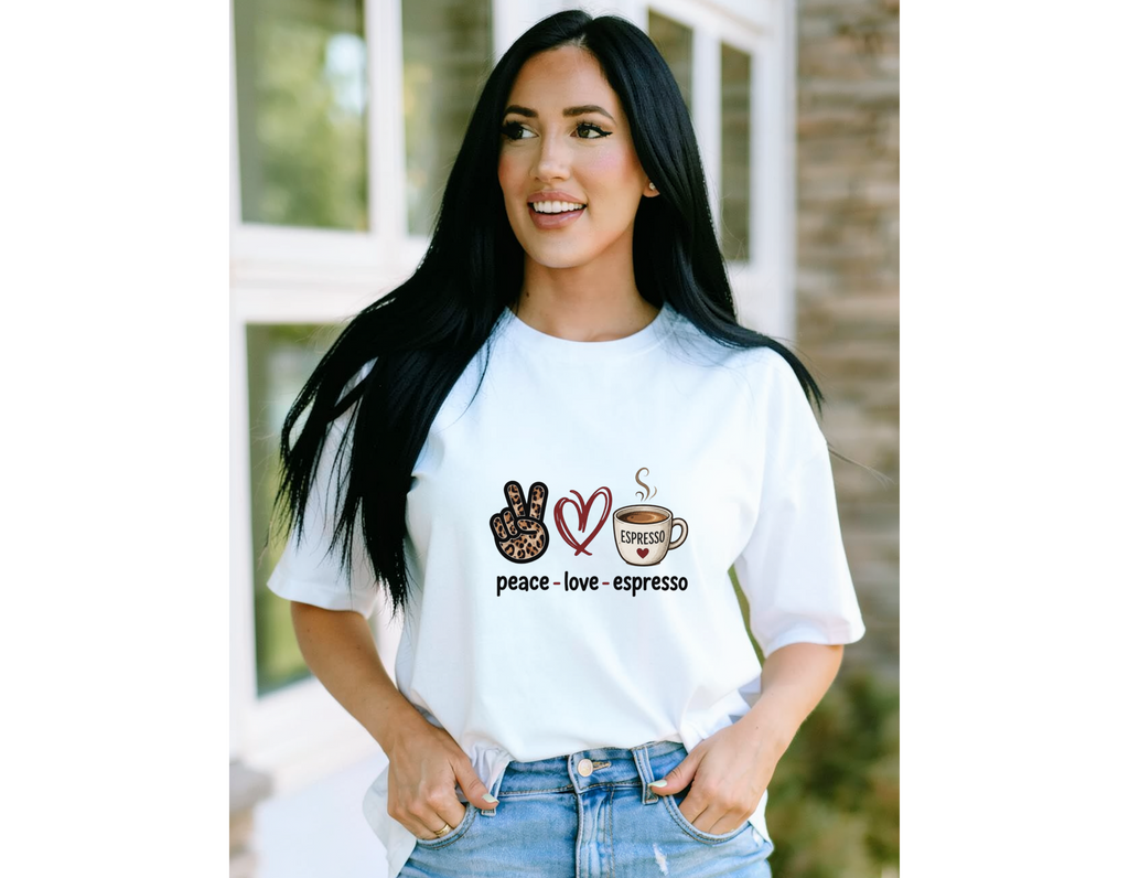 Unisex classic tee- peace, love, espresso