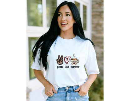 Unisex classic tee- peace, love, espresso