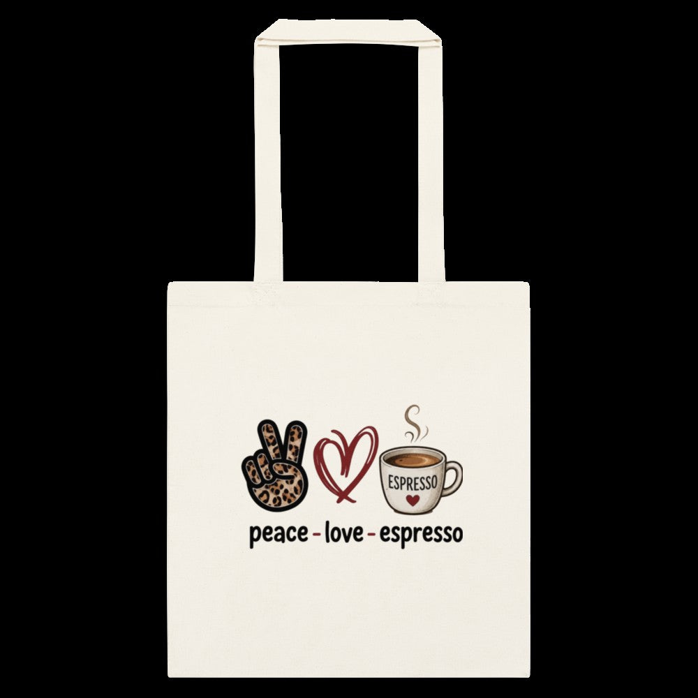 Cotton color tote bag-peace love espresso