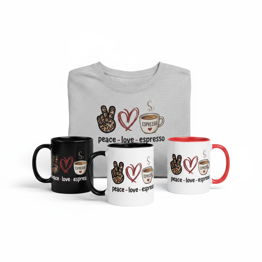 Peace Love Espresso T-Shirt and Mug Bundle