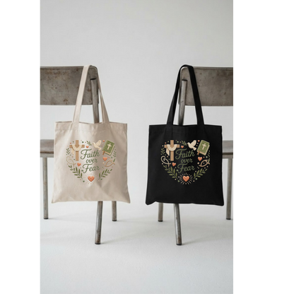 Cotton color tote bag- Faith Over Fear