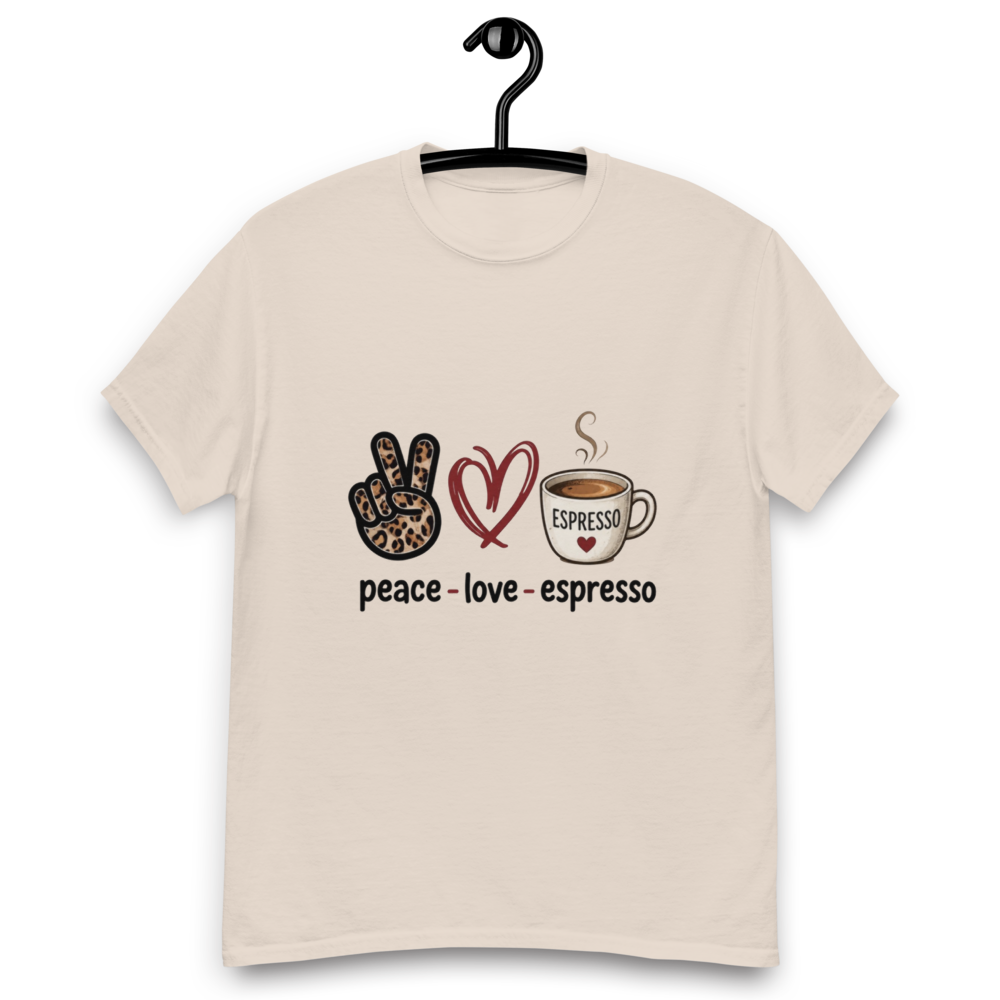 Unisex classic tee- peace, love, espresso