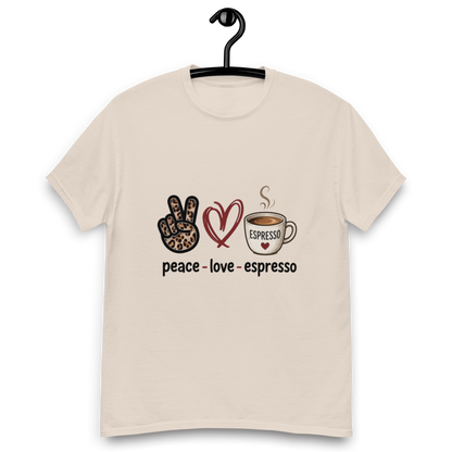 Unisex classic tee- peace, love, espresso