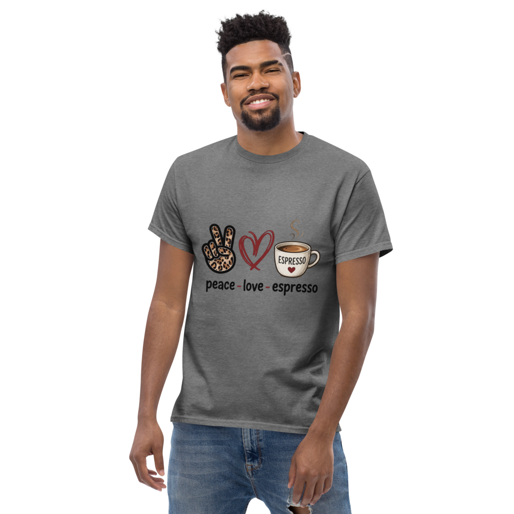 Unisex classic tee- peace, love, espresso