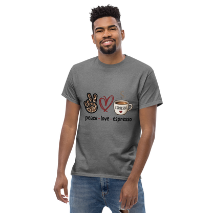 Unisex classic tee- peace, love, espresso